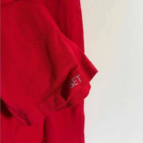 SET ACTIVE Red Seamless Ribbed Sleeveless Tank Flare Jumpsuit size Small EUC - Picture 7 of 8